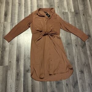 Alfani Women’s Size 14 New Brown Button Front Tye Front Dress